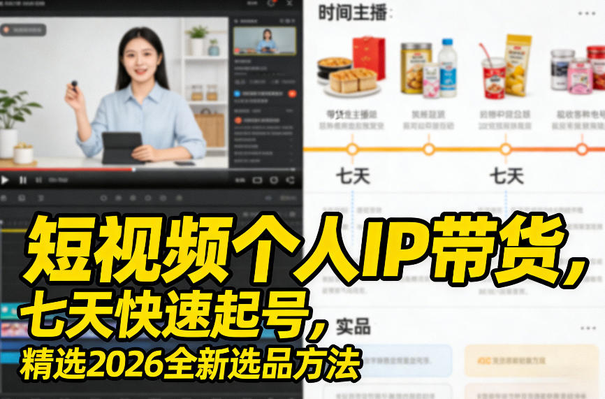 短视频个人IP带货，七天快速起号，精选2026全新选品方法-学链网创