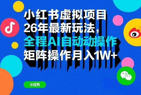 小红书虚拟项目26年最新玩法，全程AI自动操作，矩阵操作月入1W＋【揭秘】-学链网创