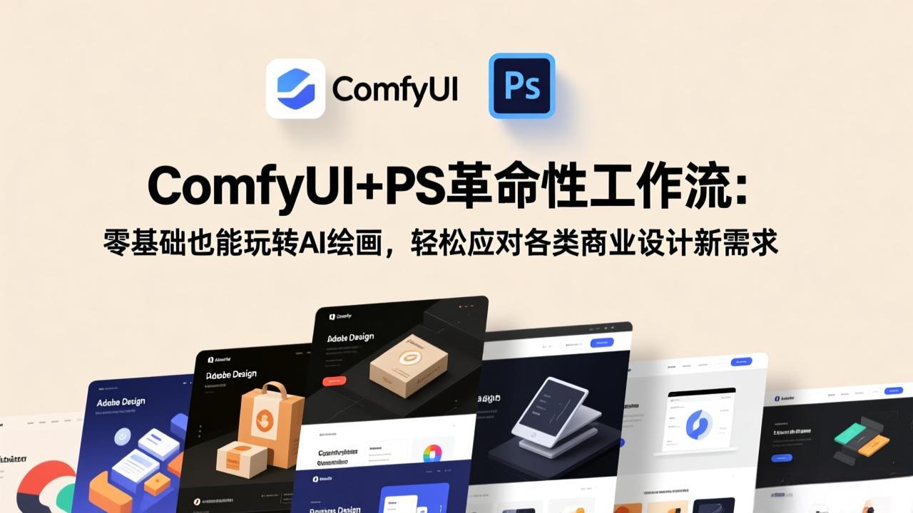 ComfyUI+PS革命性工作流：零基础也能玩转AI绘画，轻松应对各类商业设计新需求-学链网创