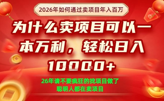 一单净利润1K+,26年想年入100个W,死磕卖项目就够了【揭秘】-学链网创