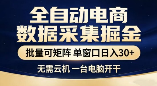 独家电商数据全自动采集项目，批量可矩阵，单窗口轻松日入3张+【揭秘】-学链网创