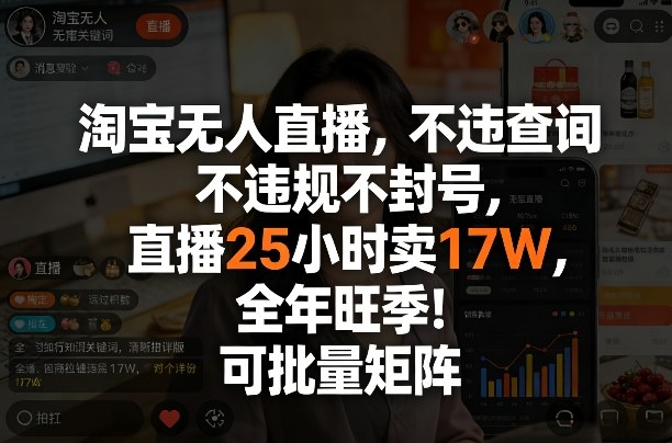 淘宝无人直播，不违规不封号，直播25小时卖17W，全年旺季！可批量矩阵【揭秘】-学链网创