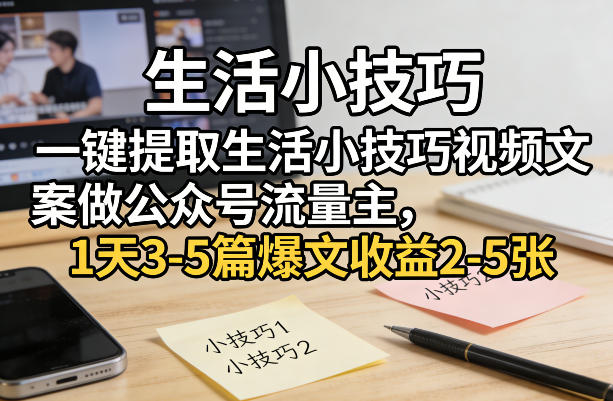 一键提取生活小技巧视频文案做公众号流量主，1天3-5篇爆文收益2-5张-学链网创