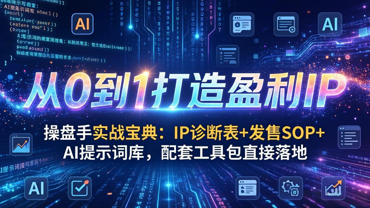 操盘手实战宝典：IP诊断表+发售SOP+AI提示词库，配套工具包直接落地，从0到1打造盈利IP-学链网创