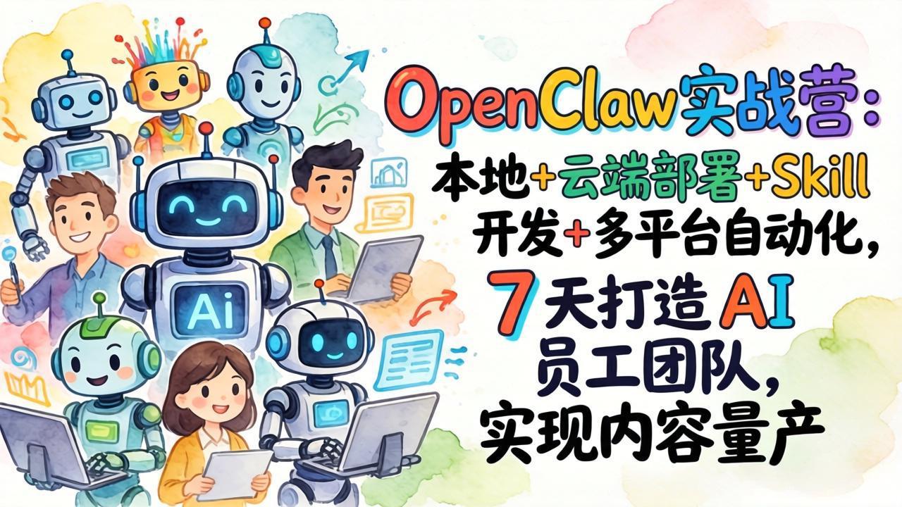 OpenClaw实战营:本地+云端部署+Skill开发+多平台自动化,7 天打造 AI 员工团队,实现内容量产-学链网创