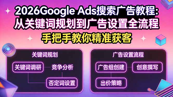 2026Google Ads搜索广告教程:从关键词规划到广告设置全流程,手把手教你精准获客-学链网创