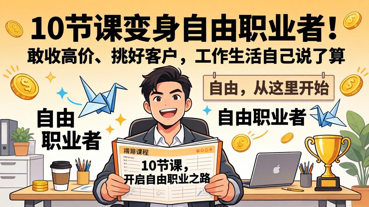 10 节课变身自由职业者!敢收高价、挑好客户,工作生活自己说了算-学链网创