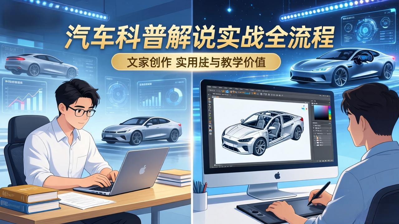 抖音汽车科普解说实战:文案+动画+画面处理+去水印全流程,打造专业汽车科普视频-学链网创