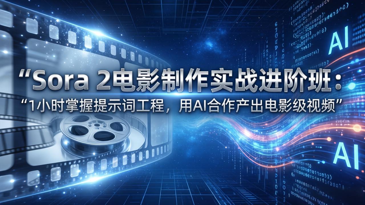 Sora 2电影制作实战进阶班：1小时掌握提示词工程，用AI合作产出电影级视频-学链网创