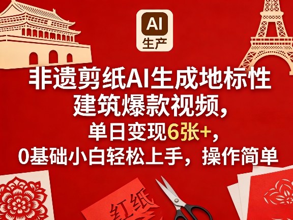 非遗剪纸AI生成地标性建筑爆款视频，单日变现6张+，0基础小白轻松上手，操作简单-学链网创