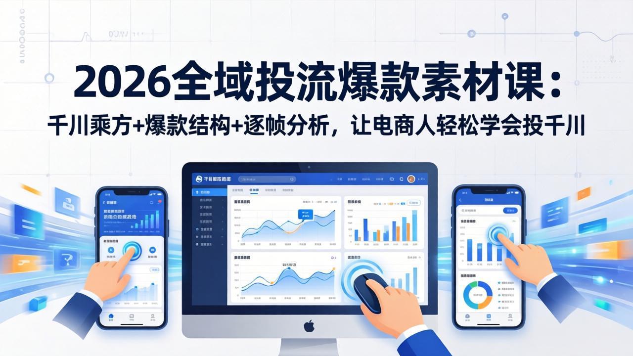 2026全域投流爆款素材课：千川乘方+爆款结构+逐帧分析，让电商人轻松学会投千川-学链网创