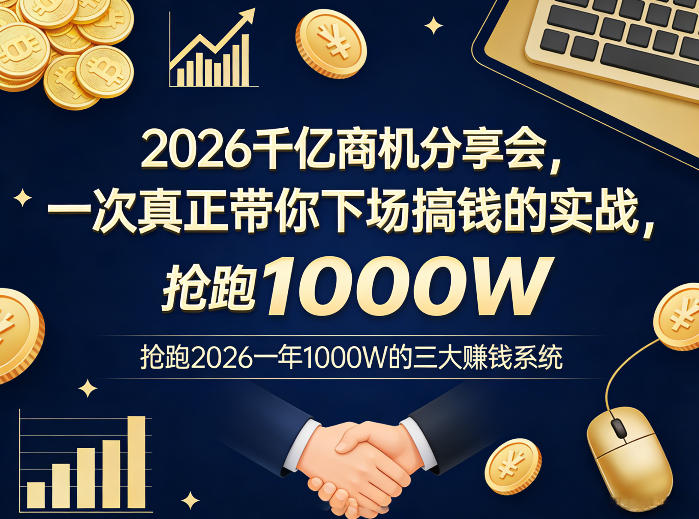 2026千亿商机分享会，一次真正带你下场搞钱的实战，抢跑2026一年1000W的三大賺钱系统-学链网创