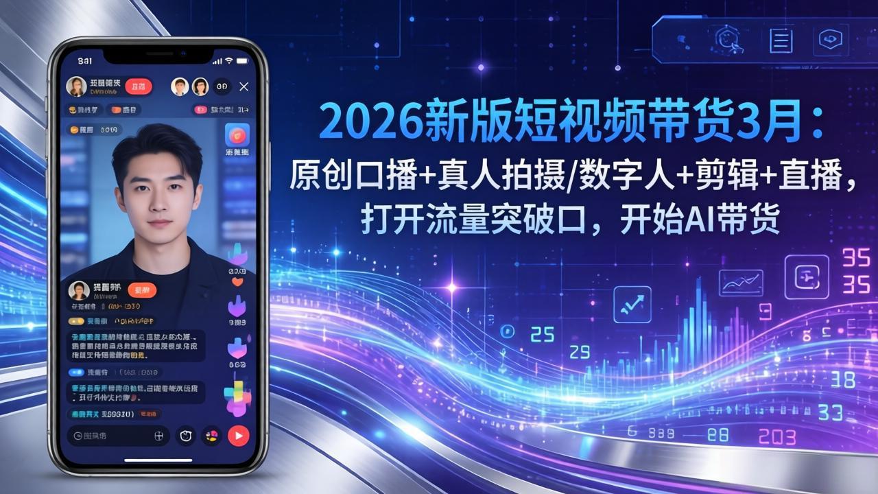 2026新版短视频带货3月：原创口播+真人拍摄/数字人+剪辑+直播，打开流量突破口，开始AI带货-学链网创