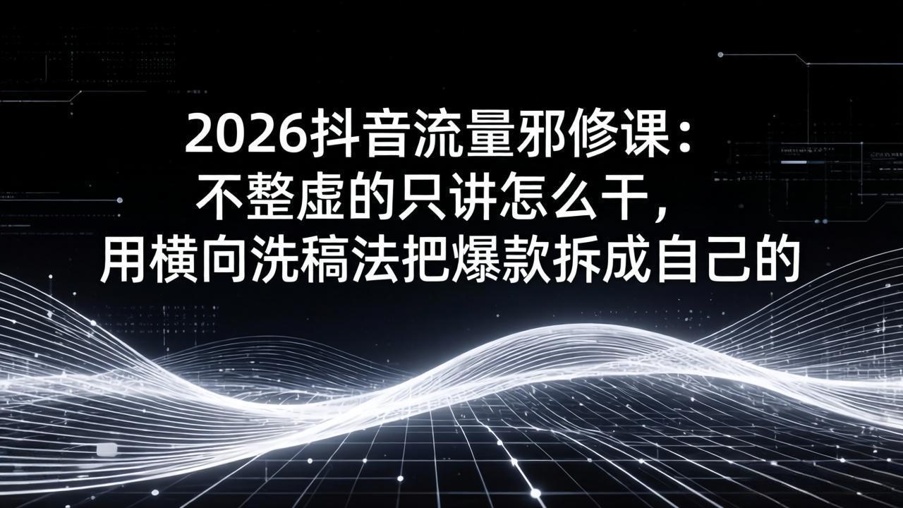 2026抖音流量邪修课：不整虚的只讲怎么干，用横向洗稿法把爆款拆成自己的-学链网创