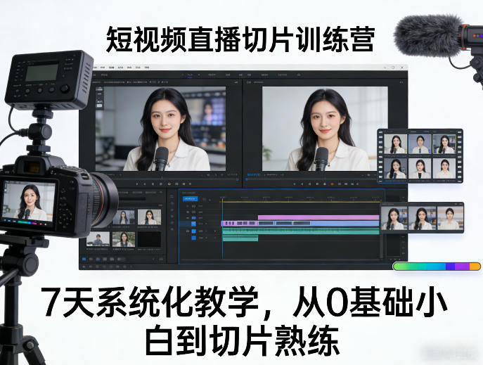 短视频直播切片训练营，7天系统化教学，从0基础小白到切片熟练-学链网创