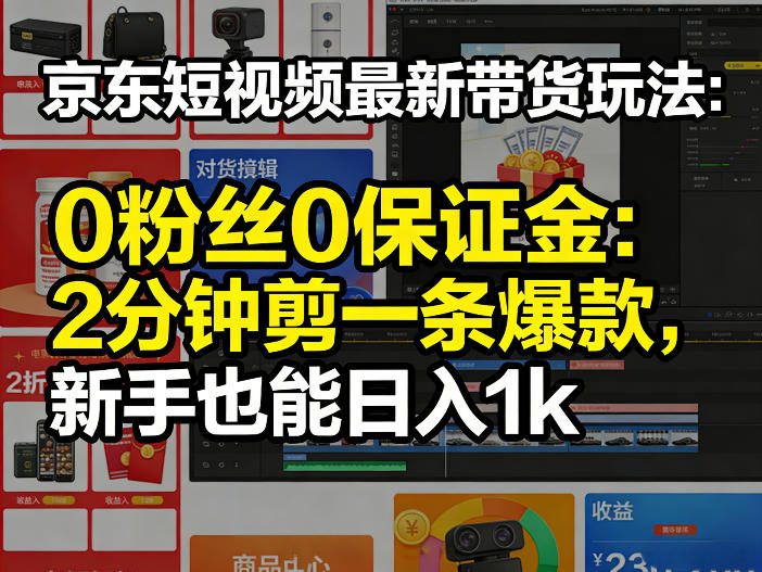 京东短视频最新带货玩法，0粉丝0保证金，2分钟剪一条爆款，新手也能日入1k+【揭秘】-学链网创