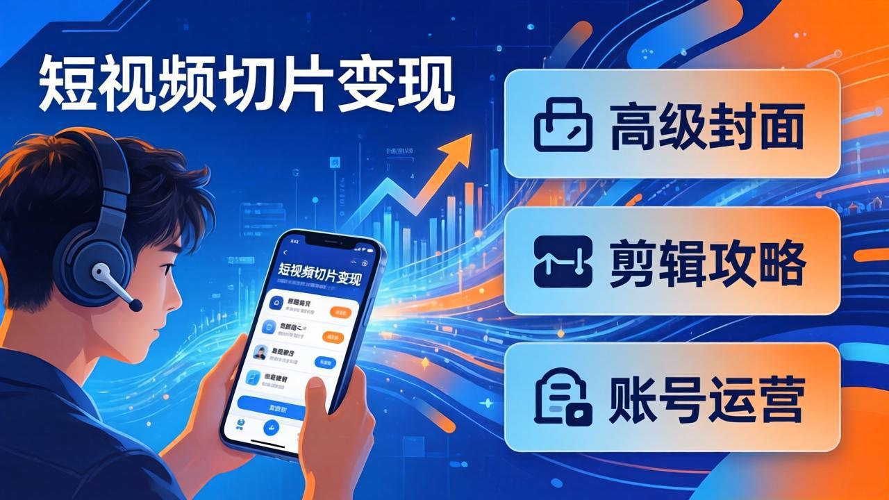 短视频切片变现速成班2.0：高级封面+剪辑攻略+账号运营，0基础小白快速入局副业-学链网创
