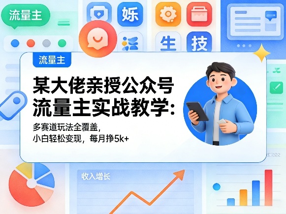 某大佬亲授公众号流量主实战教学:多赛道玩法全覆盖,小白轻松变现,每月多挣5k+-学链网创