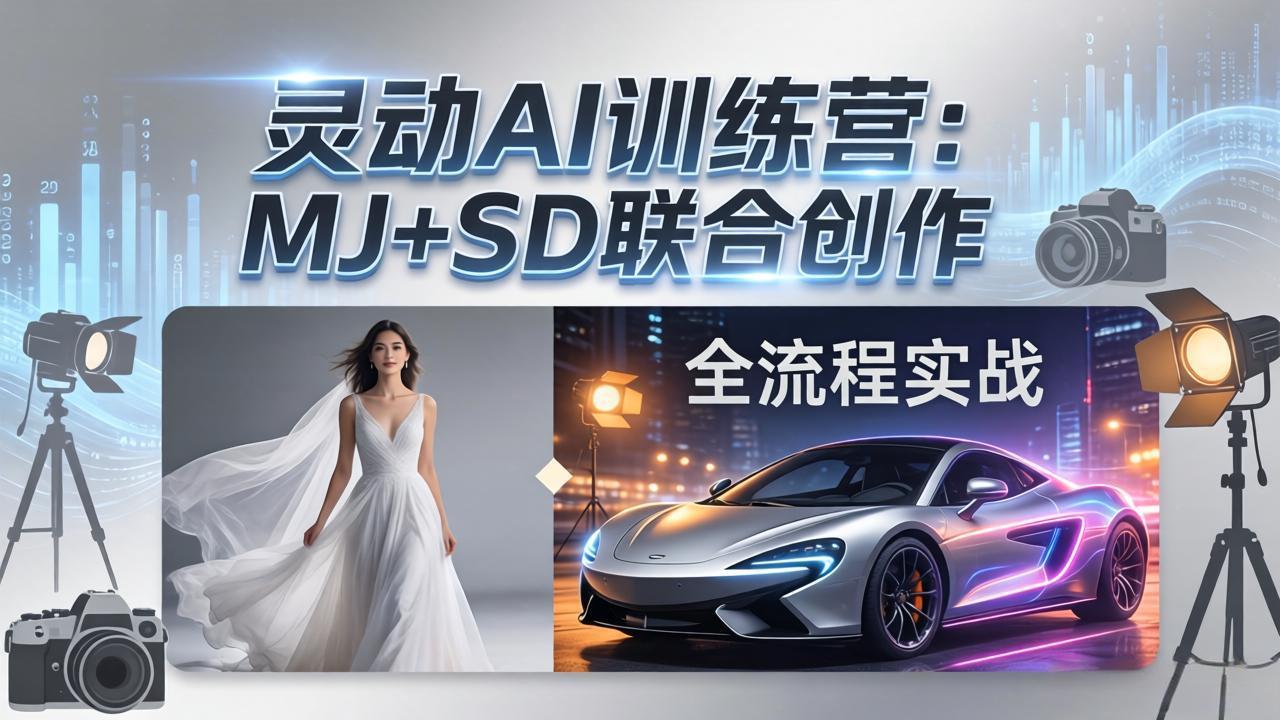 灵动AI训练营-3.0课程：MJ+SD联合创作，从婚纱大片到汽车广告，摄影后期全流程实战-学链网创