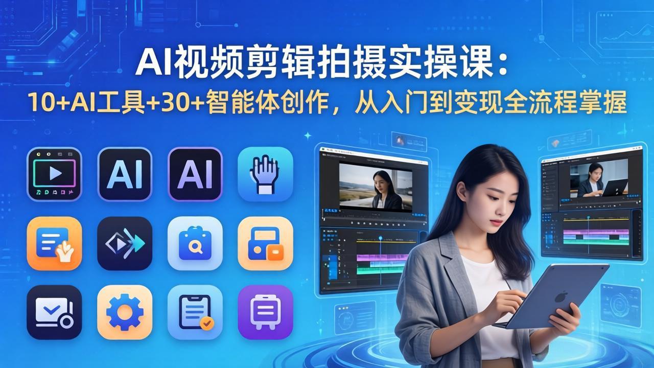 AI 视频剪辑拍摄实操课：10+AI工具+30+智能体创作，从入门到变现全流程掌握-学链网创