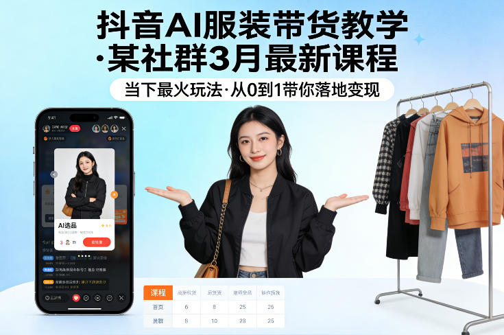 抖音AI服装带货教学，某社群3月最新课程，当下最火玩法，从0到1带你落地变现-学链网创