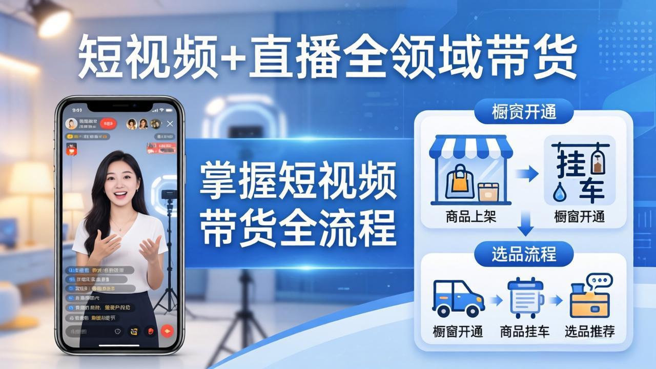 短视频+直播全领域带货：掌握橱窗开通、挂车、选品、爆款文案改编等短视频带货全流程-学链网创