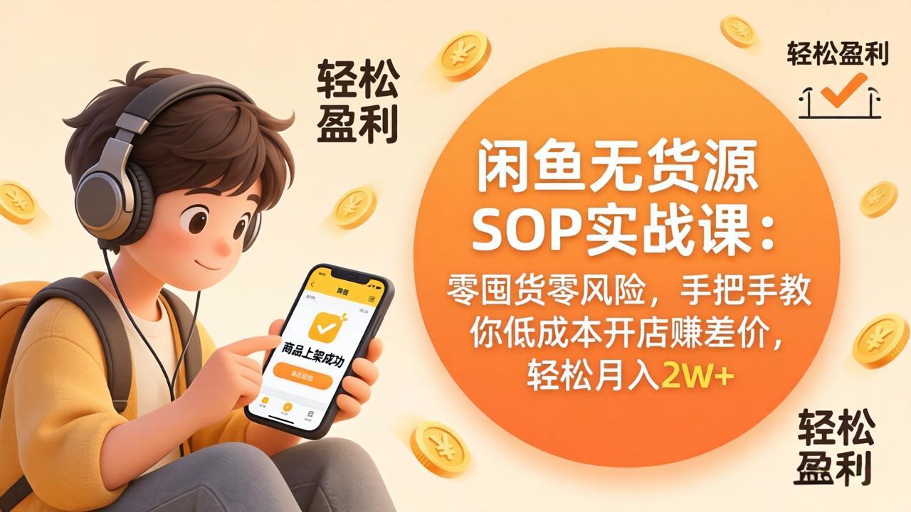 闲鱼无货源SOP实战课：零囤货零风险，手把手教你低成本开店赚差价，轻松月入2w+-学链网创