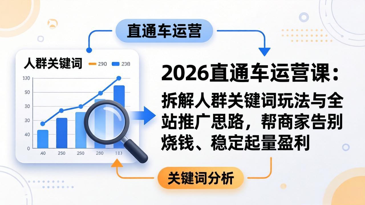 2026直通车运营课:拆解人群关键词玩法与全站推广思路,帮商家告别烧钱、稳定起量盈利-学链网创