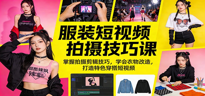 服装短视频拍摄技巧课：掌握拍摄剪辑技巧，学会衣物改造，打造特色穿搭短视频-学链网创