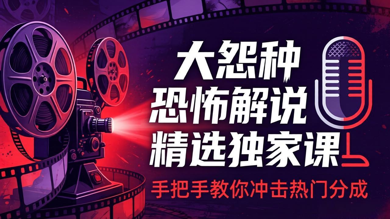 大怨种恐怖解说精选独家课：电影下载+文案配音+片头封面，手把手教你冲击热门分成-学链网创