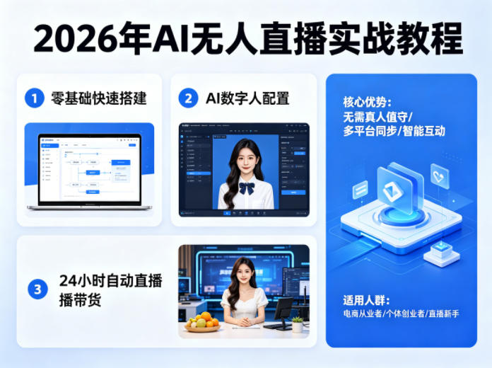2026年AI无人直播实战教程，零基础也能快速搭建AI数字人无人直播间，实现24小时自动直播带货-学链网创
