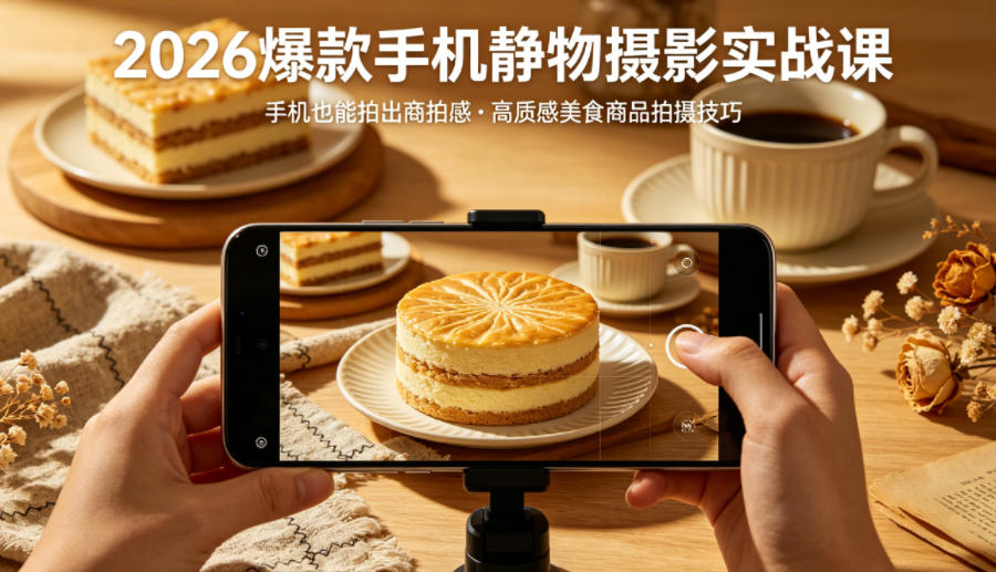 2026爆款手机静物摄影实战课，手机也能拍出商拍感，学会拍出高质感美食商品-学链网创