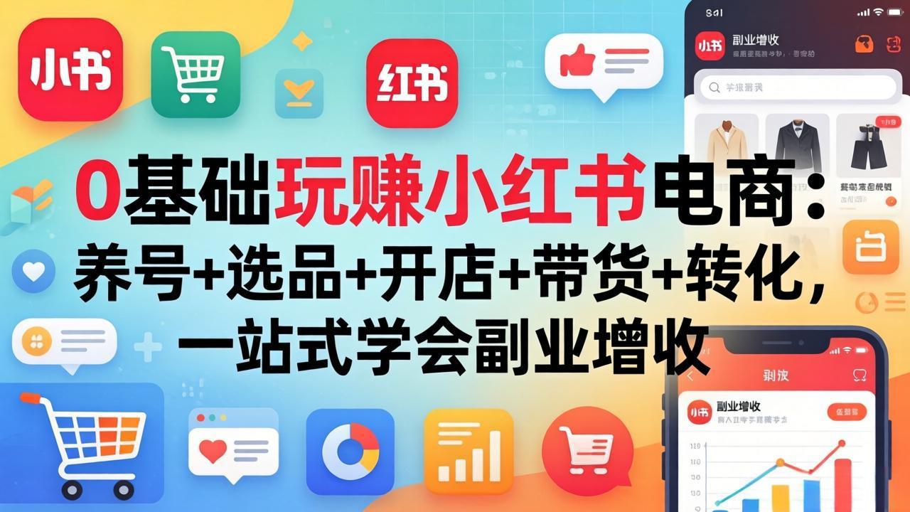 0基础玩赚小红书电商：养号+选品+开店+带货+转化，一站式学会副业增收-学链网创