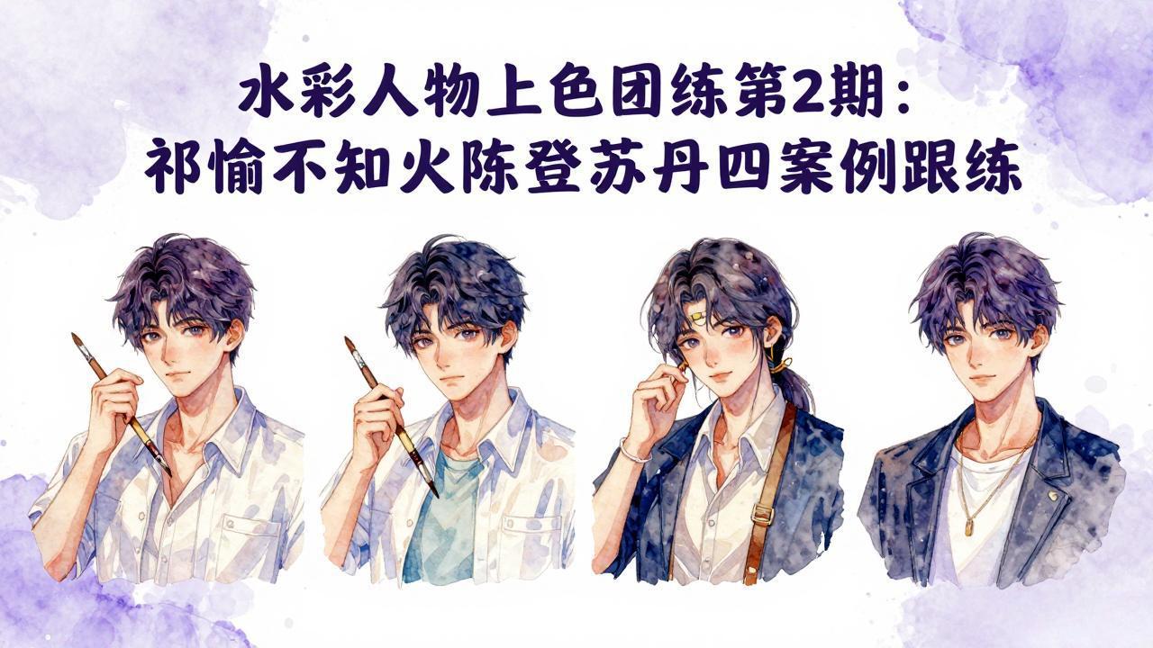 水彩人物上色团练第2期:祁煜不知火陈登苏丹四案例跟练,手把手提升绘画能力-学链网创