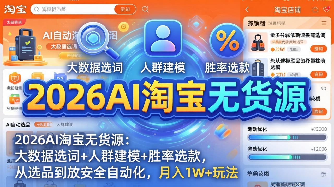 2026AI淘宝无货源-4月更新：大数据选词+人群建模+胜率选款，从选品到放大全自动化，月入1W+玩法-学链网创