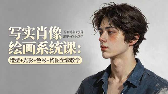 写实肖像绘画系统课：造型+光影+色彩+构图全套教学，配套笔刷+示范+作业点评-学链网创