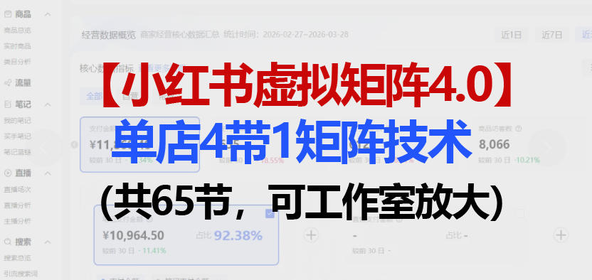 小红书虚拟矩阵4.0技术：单店4带1矩阵(共65节，可工作室放大)-学链网创