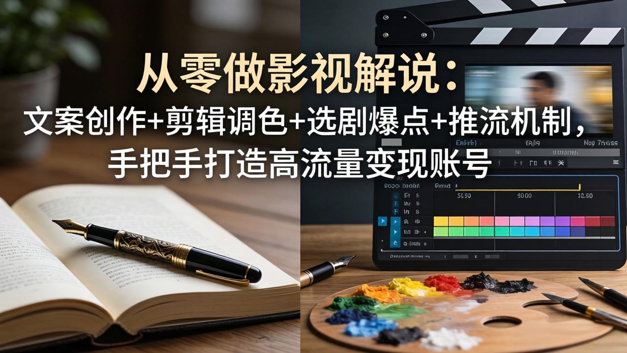从零做影视解说：文案创作+剪辑调色+选剧爆点+推流机制，手把手打造高流量变现账号-学链网创