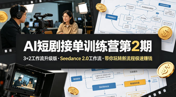AI短剧接单训练营第2期，3+2工作流升级版，Seedance 2.0工作流，带你玩转新流程极速賺钱-学链网创