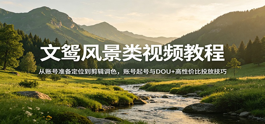 文鸳风景类视频教程：从账号准备定位到剪辑调色，账号起号与DOU+高性价比投放技巧-学链网创