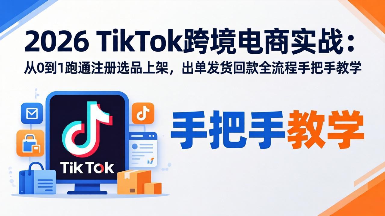 2026TikTok跨境电商实战-更新:从0到1跑通注册选品上架,出单发货回款全流程手把手教学-学链网创