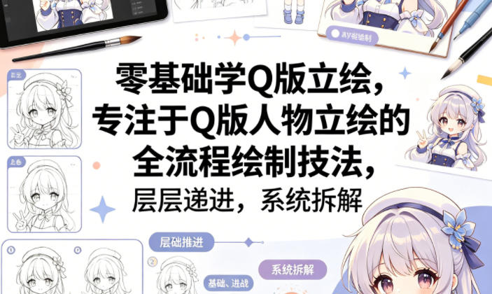 零基础学Q版立绘,专注于Q版人物立绘的全流程绘制技法,层层递进,系统拆解-学链网创