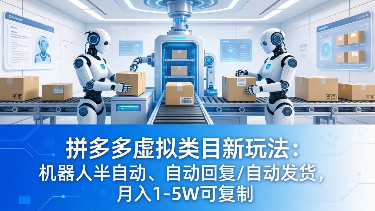 拼多多虚拟类目新玩法：机器人半自动、自动回复 /自动发货，月入 1-5W 可复制-学链网创