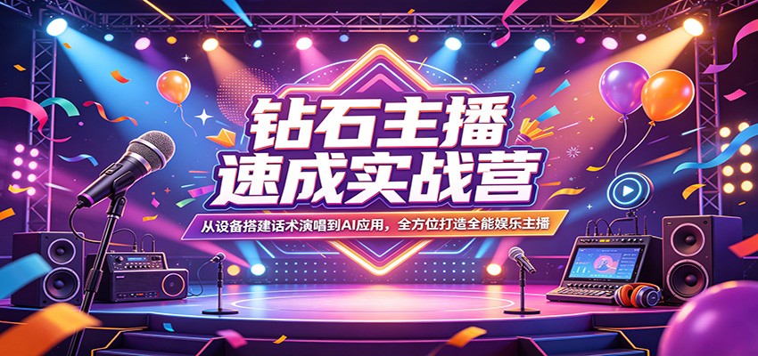 钻石主播速成实战营：从设备搭建话术演唱到AI应用，全方位打造全能娱乐主播-学链网创