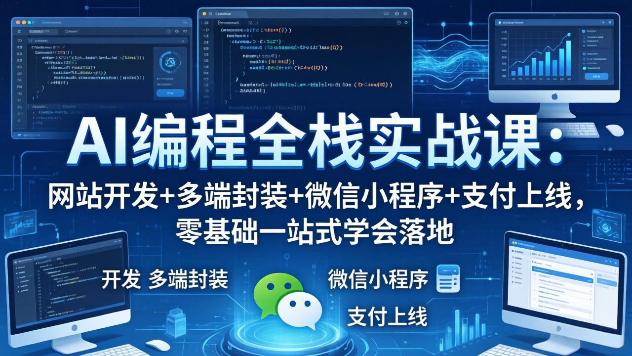AI编程全栈实战课：网站开发+多端封装+微信小程序+支付上线，零基础一站式学会落地-学链网创