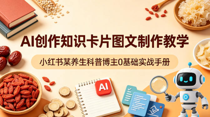 AI创作知识卡片图文制作教学，小红书某养生科普博主0基础实战手册-学链网创