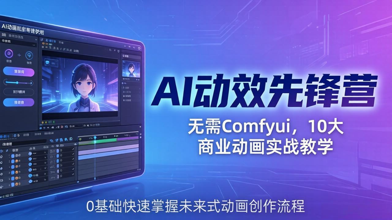 AI 动效先锋营：无需Comfyui，10大商业动画实战教学，0基础快速掌握未来式动画创作流程-学链网创