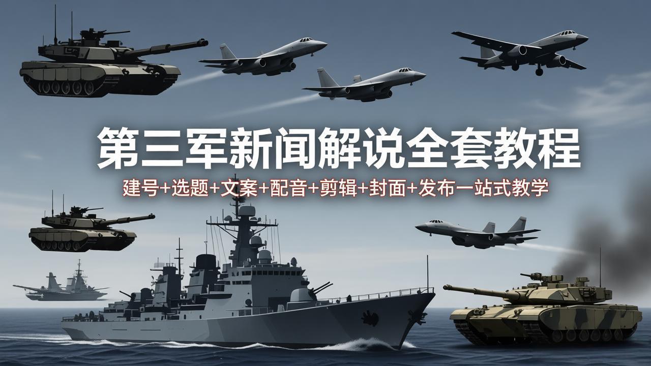 第三军迷新闻解说全套教程：建号+选题+文案+配音+剪辑+封面+发布一站式教学-学链网创