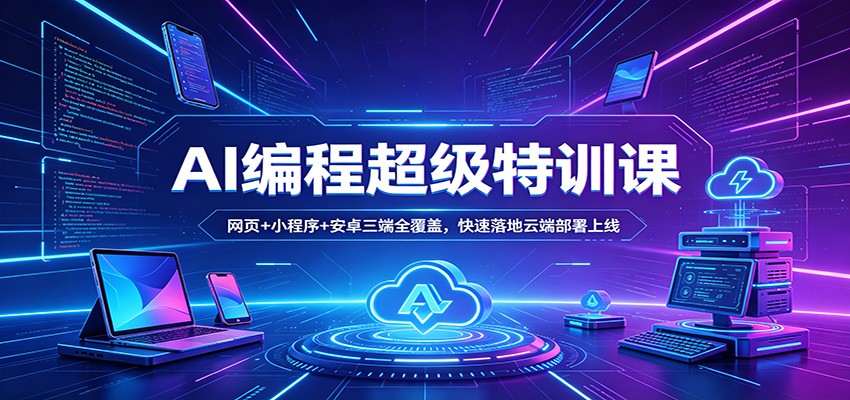 AI编程超级特训课：网页+小程序+安卓三端全覆盖，快速落地云端部署上线-学链网创