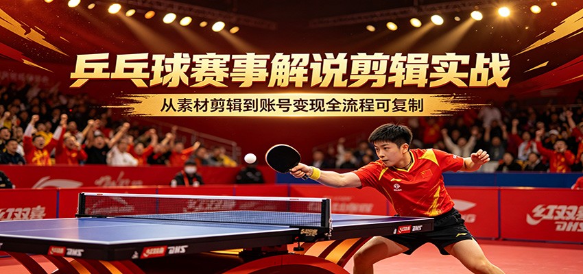 乒乓球赛事解说剪辑实战，从素材剪辑到账号变现全流程可复制-学链网创